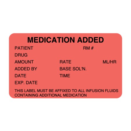 Nevs MedicationAdded Name/Rm# Drug Amnt, Rate 1-7/16"x2-1/2" Flr Red w/Blk PW-0002